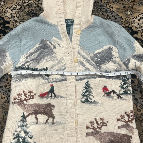 Vintage Ralph Lauren Cream and Blue Winter Cardigan - Picture 2 of 11